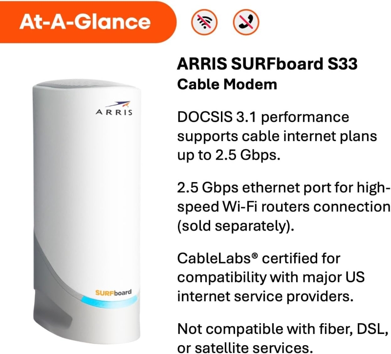 Arris SURFboard S33 DOCSIS 3.1 Multi-Gigabit Cable Modem - Image 5